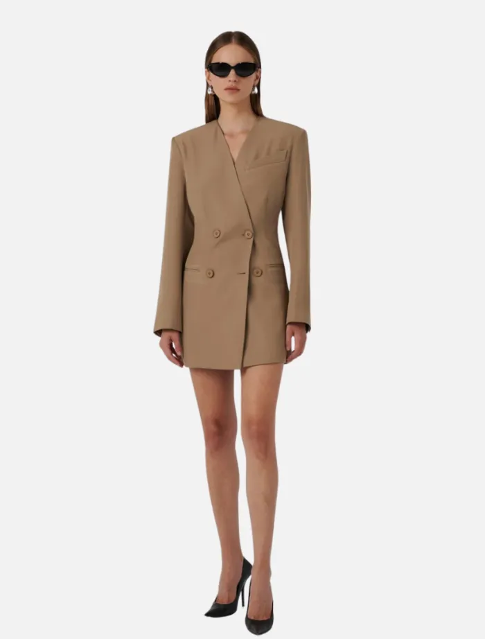 neriah_blazer_dress__latt_0.webp Effie Kats Neriah Blazer Dress - Latte< Long Sleeve Dresses | Mini Dresses