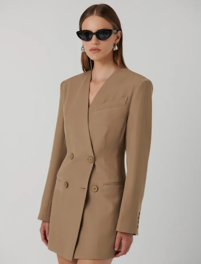 neriah_blazer_dress__latt_1.webp Effie Kats Neriah Blazer Dress - Latte< Long Sleeve Dresses | Mini Dresses