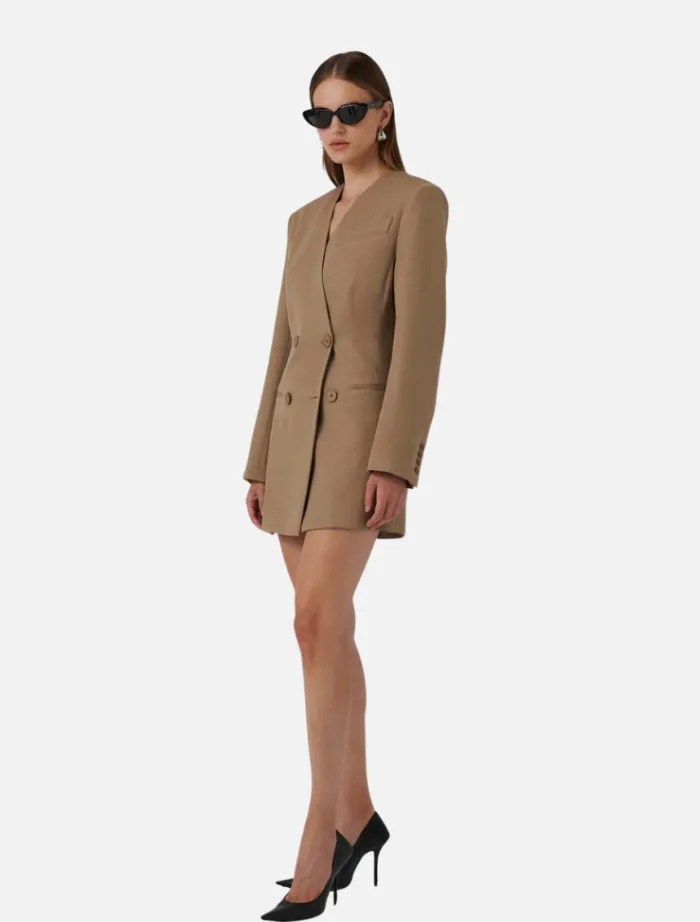 neriah_blazer_dress__latt_3.webp Effie Kats Neriah Blazer Dress - Latte< Long Sleeve Dresses | Mini Dresses