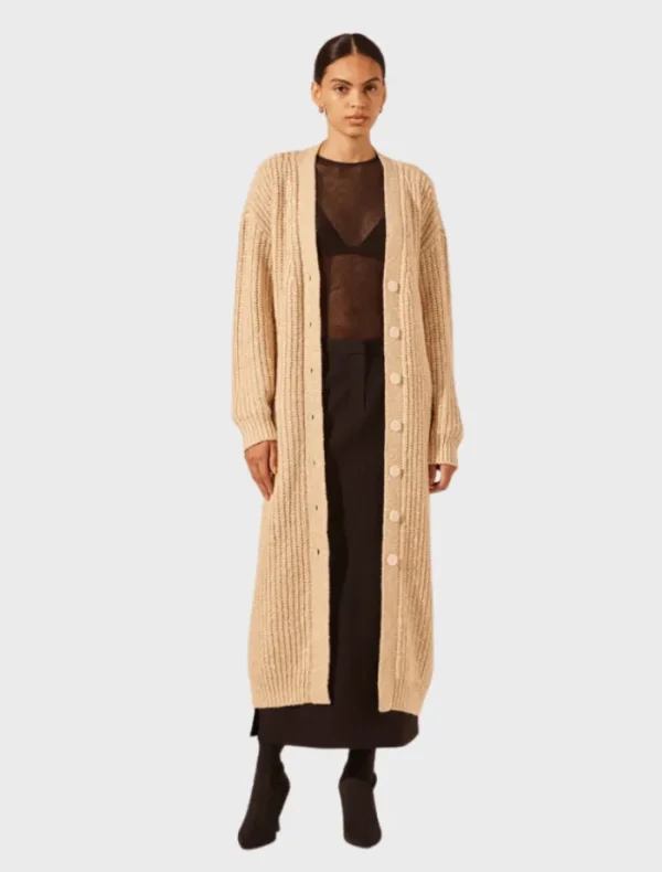 Shona Joy Olivia Longline Cardigan - Oat/ Ivory< Knitwear