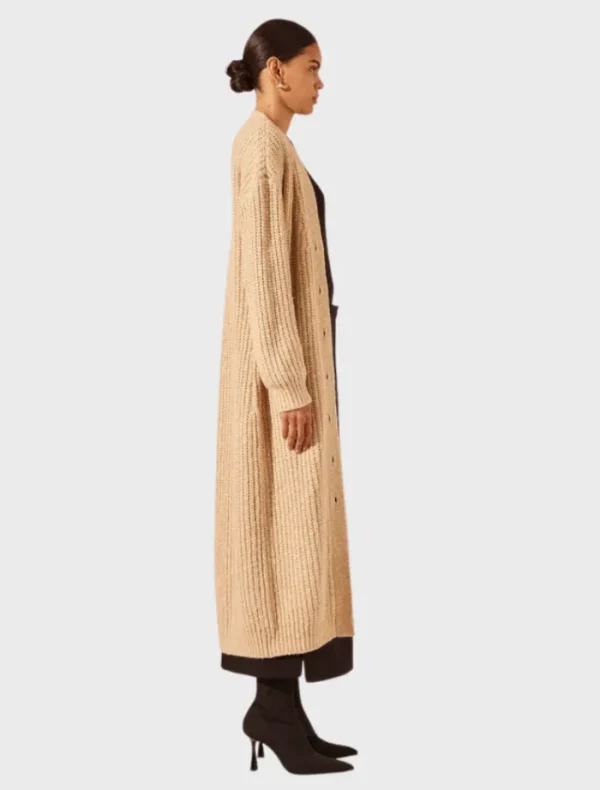 Shona Joy Olivia Longline Cardigan - Oat/ Ivory< Knitwear