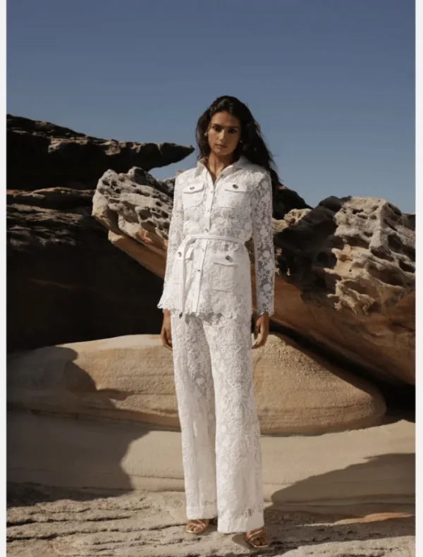 Sonya Rana Lace Flared Pant - White< Pants