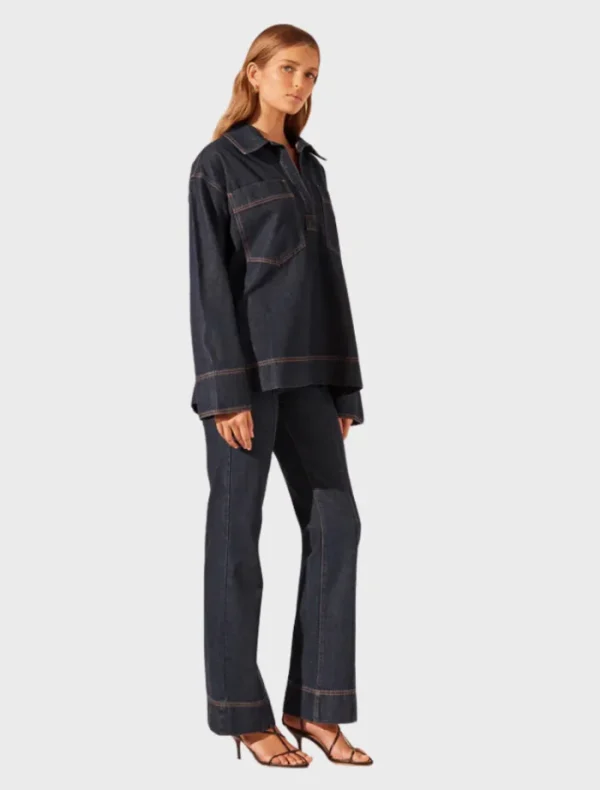 Shona Joy Rita Patch Pocket Shirt - Deep Indigo< Shirt Dresses | Long Sleeve Dresses