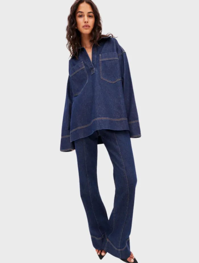 rita_patch_pocket_shirt___4.webp Shona Joy Rita Patch Pocket Shirt - Deep Indigo< Shirt Dresses | Long Sleeve Dresses