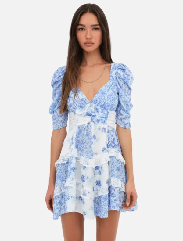 For Love & Lemons Rosalyn Mini Dress - Blue< Long Sleeve Dresses | Casual Dresses