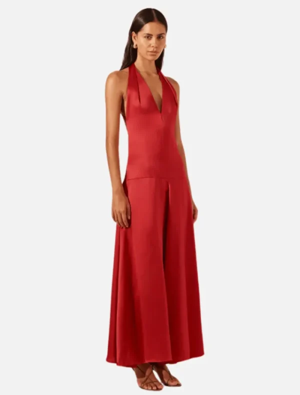 Shona Joy Savanna Halter Open Back Maxi Dress - Chilli< Casual Dresses | Mini Dresses
