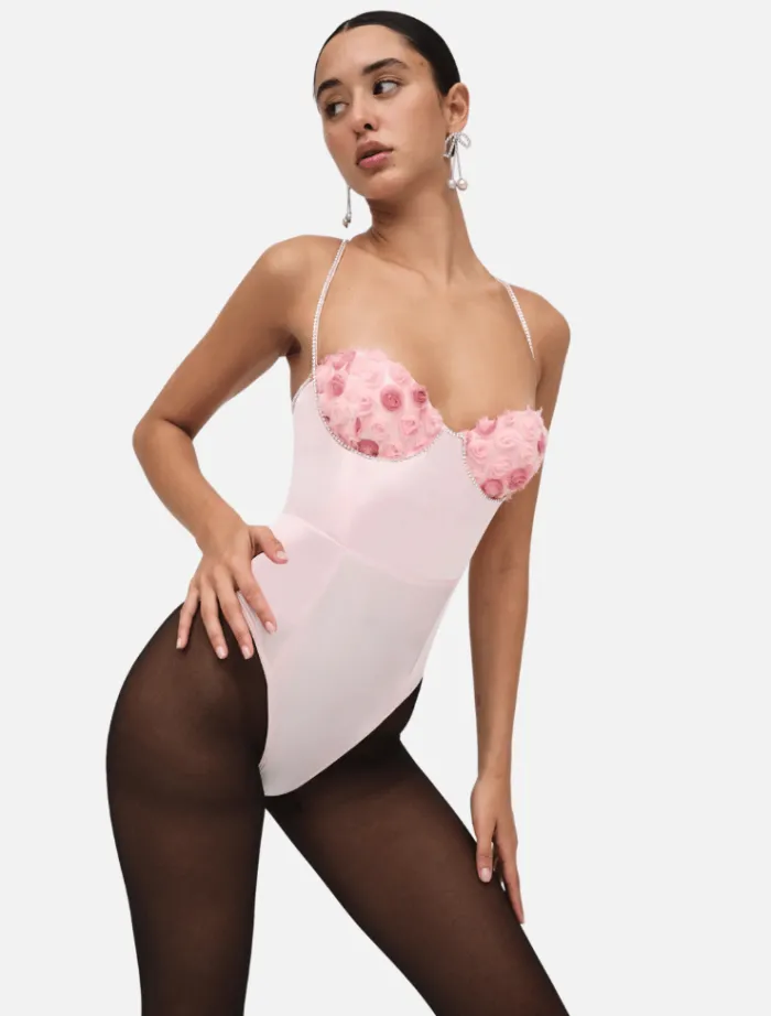 skye_bodysuit__pink_0.webp For Love & Lemons Skye Bodysuit - Pink< Shirts | Bodysuits