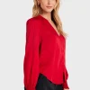 Bella Dahl Smocked Cuff Button Down - Cherry Red< Shirts | Tops