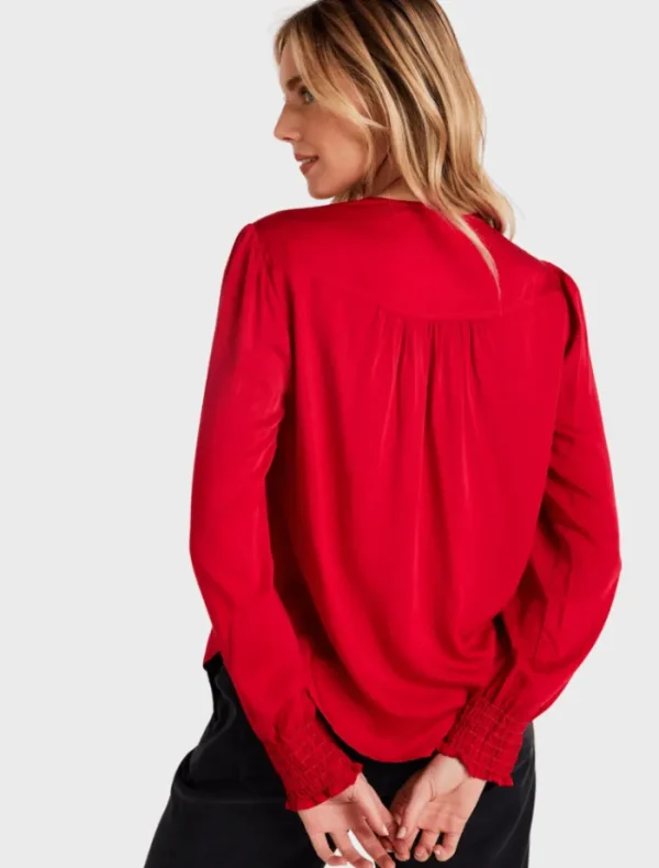 Bella Dahl Smocked Cuff Button Down - Cherry Red< Shirts | Tops