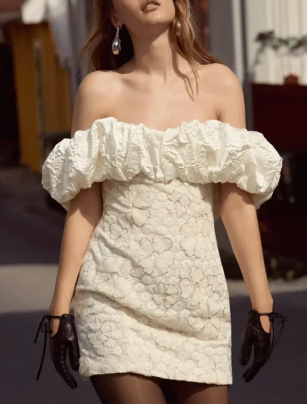 For Love & Lemons Snowflake Daisy Mini Dress - Cream< Casual Dresses | Mini Dresses