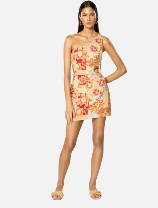 Winona Solene Asymmetrical Short Dress - Orange Floral< Casual Dresses | Mini Dresses