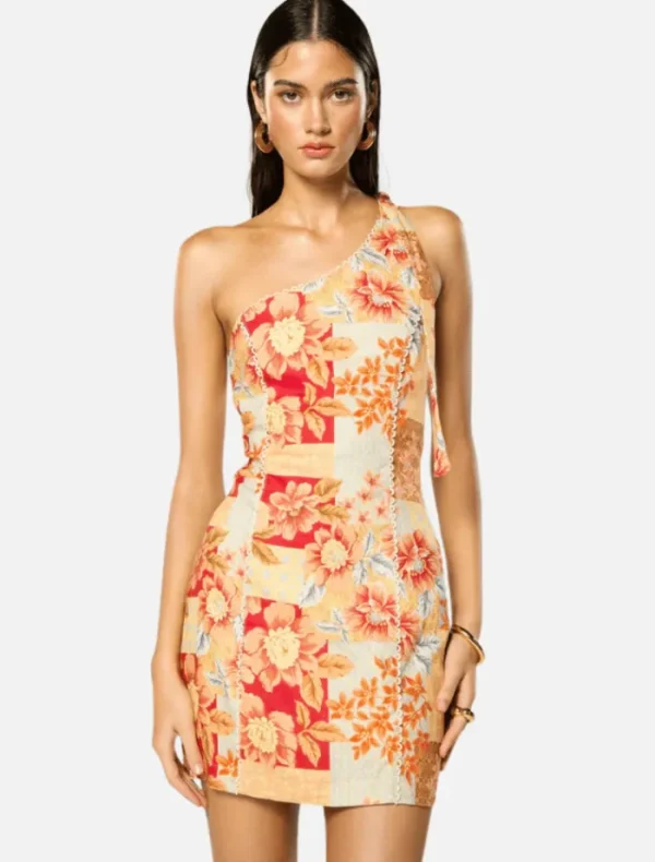 Winona Solene Asymmetrical Short Dress - Orange Floral< Casual Dresses | Mini Dresses