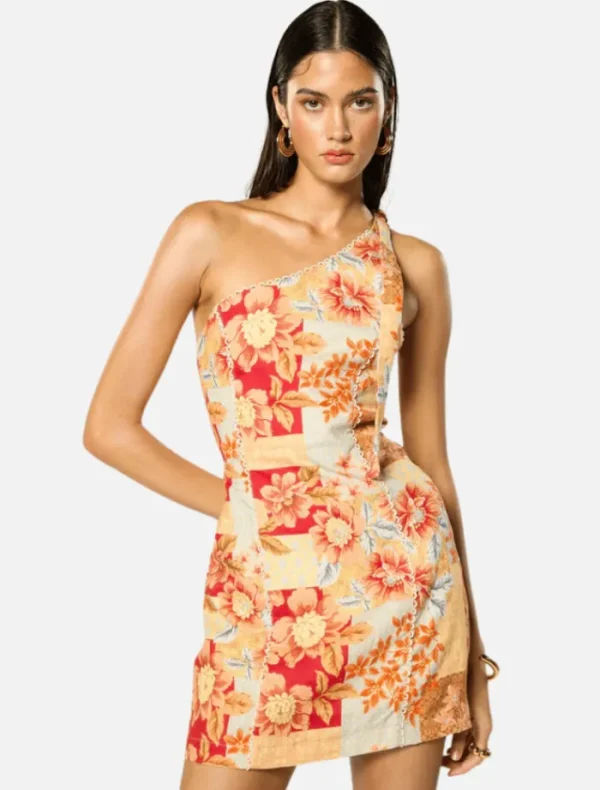 Winona Solene Asymmetrical Short Dress - Orange Floral< Casual Dresses | Mini Dresses