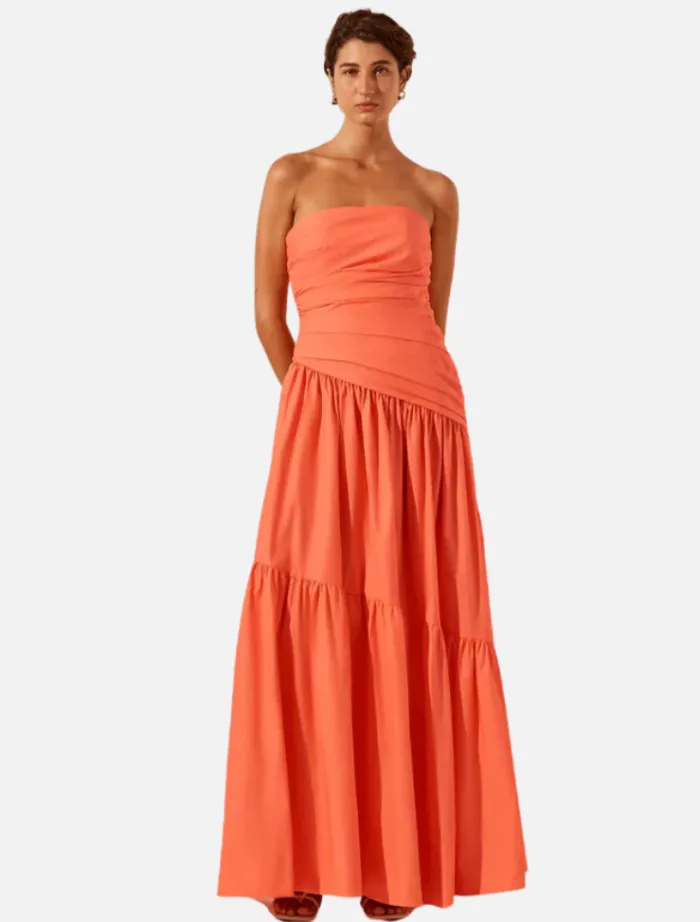 strapless_tiered_maxi_dre_0.webp Shona Joy Strapless Tiered Maxi Dress - Coral< Skirts