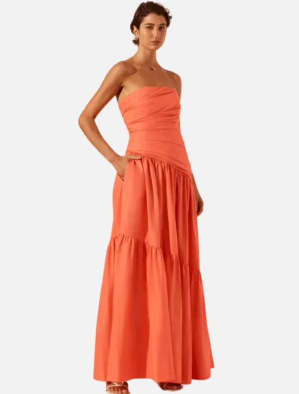 Shona Joy Strapless Tiered Maxi Dress - Coral< Skirts