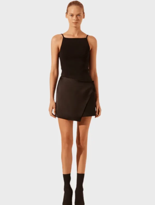 Shona Joy Tuxdeo Wrap Mini Skirt - Black< Skirts