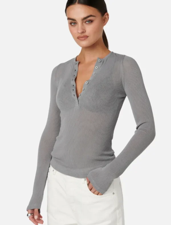Bayse Xavier Button Top - Alloy< Knitwear | Skirts