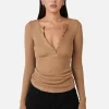 Bayse Xavier Button Top - Latte< Pants | Knitwear