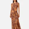 Shona Joy Zahra Silk Side Split Maxi Dress - Burgundy/Multi< Casual Dresses | Mini Dresses