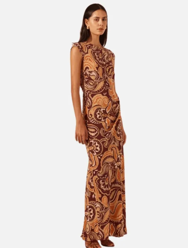 Shona Joy Zahra Silk Side Split Maxi Dress - Burgundy/Multi< Casual Dresses | Mini Dresses