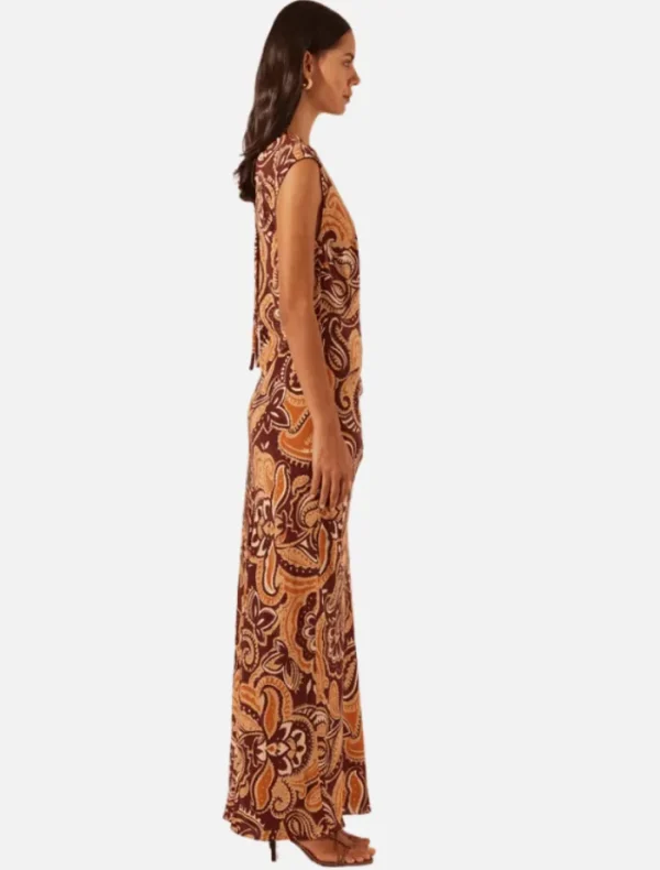 Shona Joy Zahra Silk Side Split Maxi Dress - Burgundy/Multi< Casual Dresses | Mini Dresses